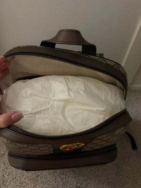 Gucci Beige GG Supreme Canvas Backpack with Red & Green Web and Brown Trim - Picture 6 of 11